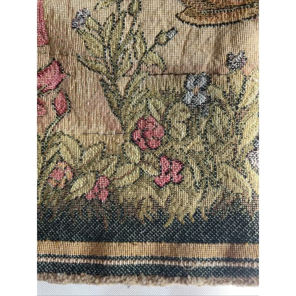 The Minstrel with Harp William Morris Floral Tapestry Wall Hanging 18 X 18 In